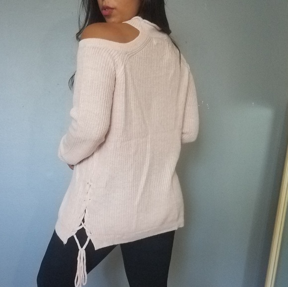 LIGHT PINK COLD MOCK SHOULDER SWEATER - Picture 3 of 8